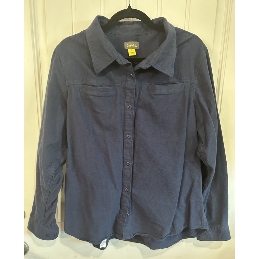 Cabela's‎ Chamois Flannel Button Shirt Mens XLT Blue Cotton Chest Pockets
